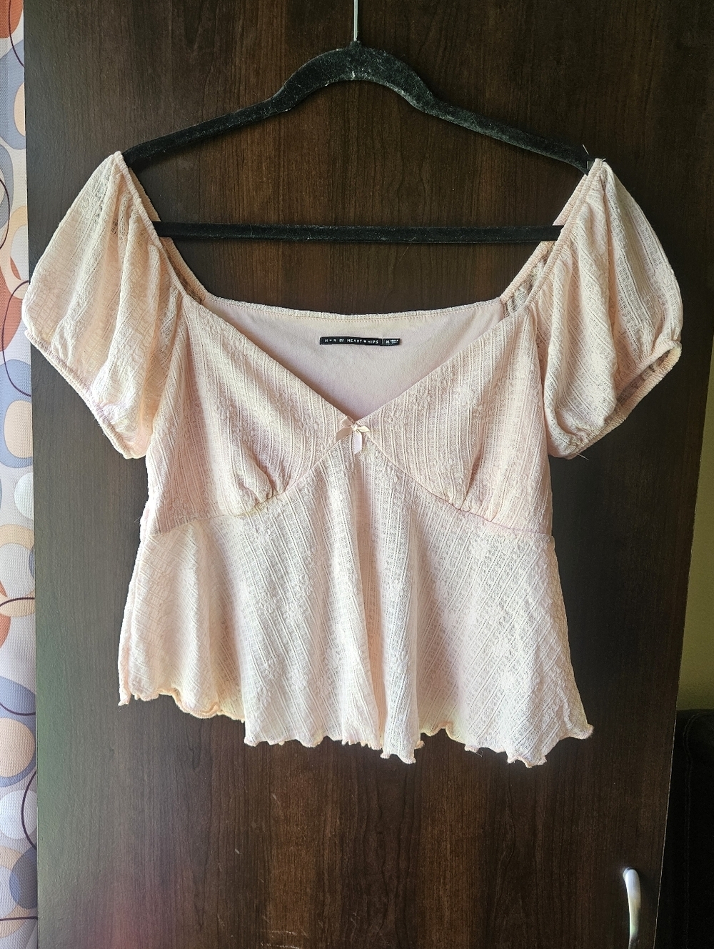 H + H Light Pink Peplum Sleeve Top Size XL